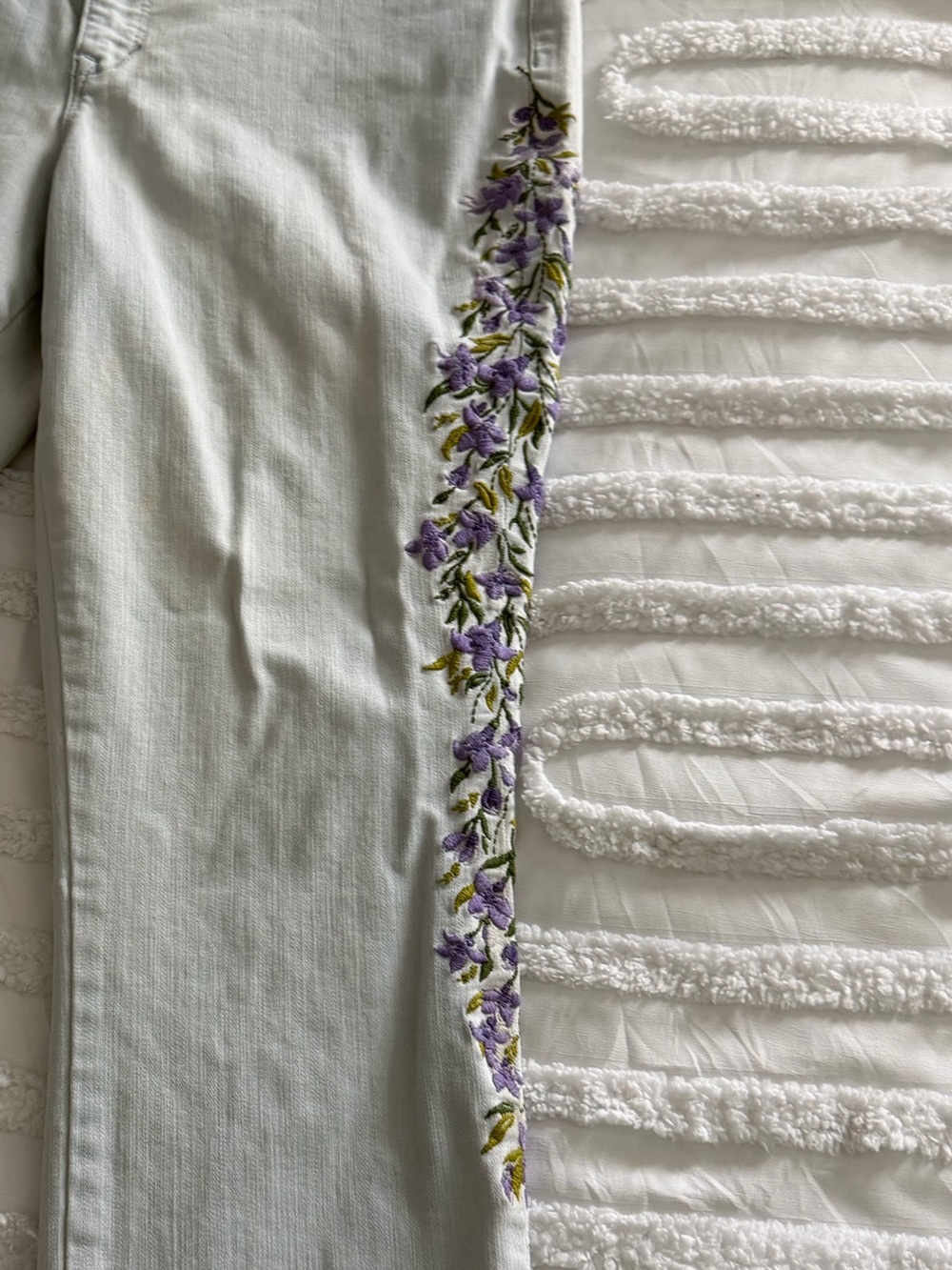 Martha Stewart Light Wash Jeans with Purple Floral Side Embroidery - Picture 2 of 12